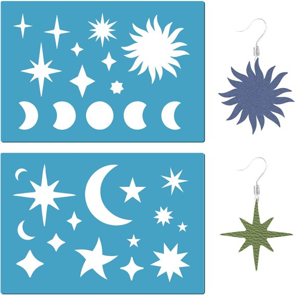 Acrylic Earring Handwork Template Card Leather Cutting Stencils Deep Sky Blue Sun Pattern 130x90x2mm 2pcs/set for diy