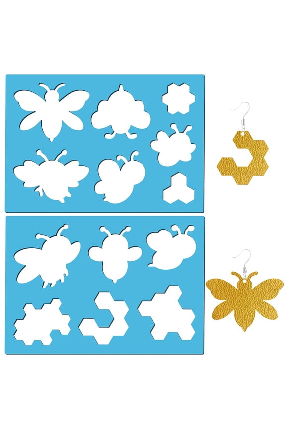 Acrylic Earring Handwork Template Card Leather Cutting Stencils Deep Sky Blue Triangle/Flower/Star Bees 130x90x2mm 2pcs/set DIY