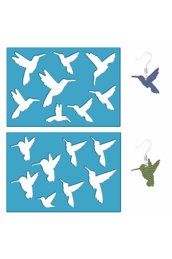 Acrylic Earring Handwork Template Card Leather Cutting Stencils Deep Sky Blue Triangle/Flower/Star Hummingbird 130x90x2mm 2pcs/set