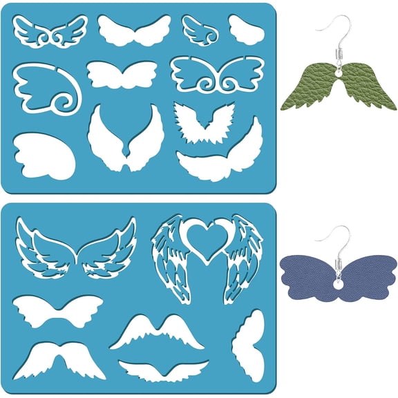 Acrylic Earring Handwork Template Card Leather Cutting Stencils Deep Sky Blue Wing Pattern 130x90x2mm 2pcs/set