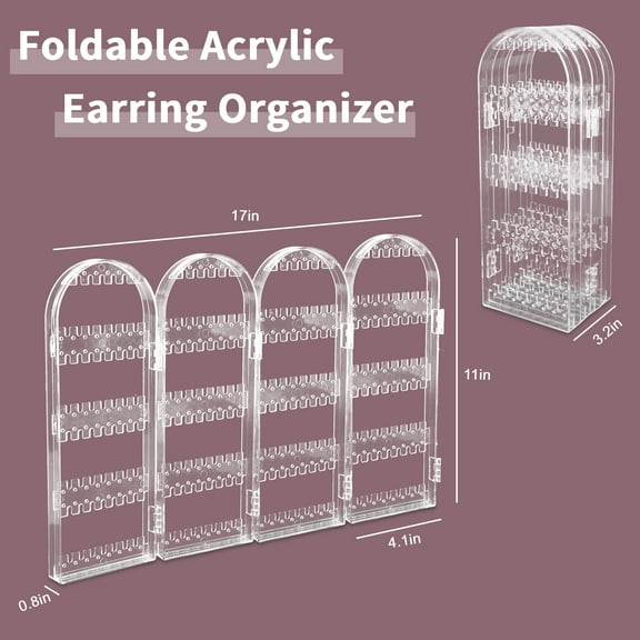 Acrylic Earring Holder Organizer,240 Holes 5 Tiers Stud Organizer, 4 Doors Foldable Necklace Jewelry Display Stands for Selling,Clear