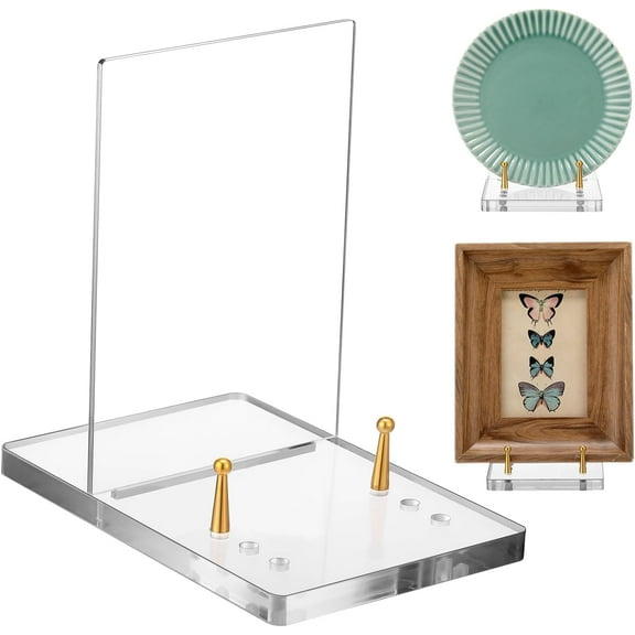 Acrylic Easel Book Stand 4 x 6 x 6 Inch Clear Plate Display Holder With Adjustable Gold-Toned Hardware For Cookbook Picture Frame Magazine