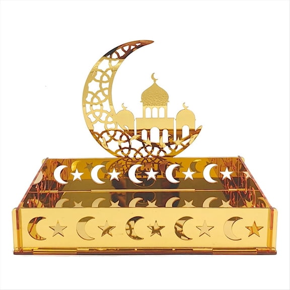 Acrylic Eid Mubarak Food Tray Ramadan Dessert Fruit Plate Moon Star Castle Islamic Muslim Festival Decor Gift,A