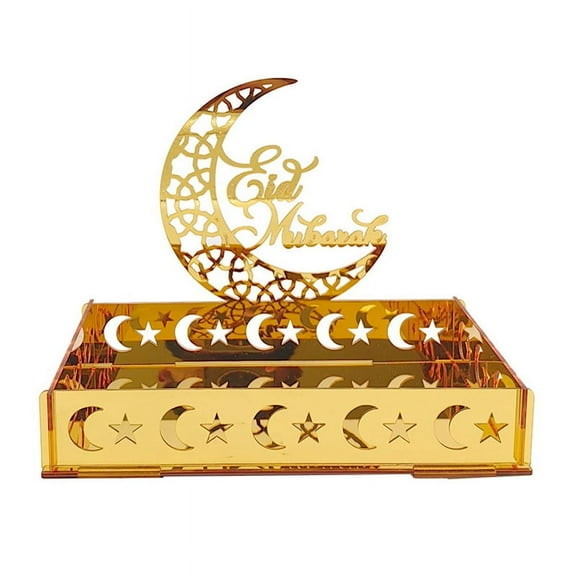 Acrylic Eid Mubarak Food Tray Ramadan Dessert Fruit Plate Moon Star Castle Islamic Muslim Fes Gold Acrylic