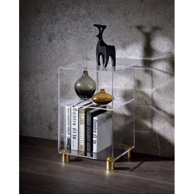Acrylic Elson End Table with 4 Gold Legs