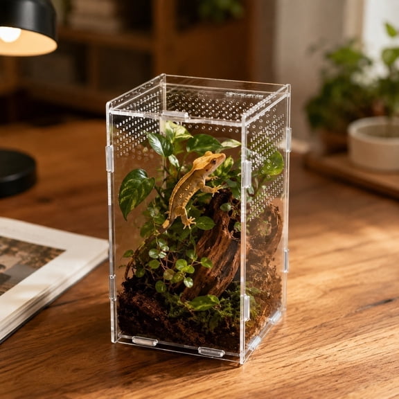 Acrylic Enclosure Tall 12x12x20cm for Arboreal Reptiles Clear Terrarium Box with Magnetic Lid Stackable Ventilated Habitat for Geckos Tree Frogs