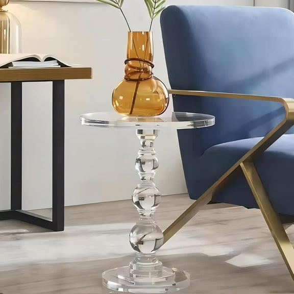 Acrylic End Table, 16" x16" x 23" Modern Pedestal Acrylic Side Table, Clear Round Martini Table for Living Room Bedroom Small Spaces