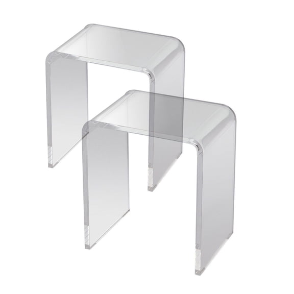 Acrylic End Table 2 Pcs, Clear C-Shaped Side Tables, Lucite Accent Tables for Living Room, Bedroom, Modern Small Couch Table for Drink, Snack, U-Shape Design