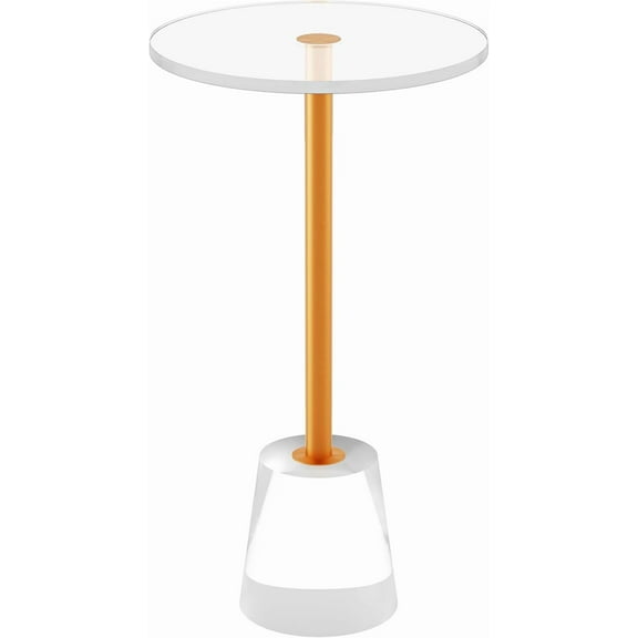 Acrylic End Table, Acrylic Drink Table with Brushed Brass Metal, Clear Nightstand with Metal Support Base for Office Living Room, Bedroom, Easy Assembly, 12”D*12”W*22”H