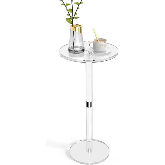 Acrylic End Table, Clear Side Tables for Small Space, 9.8" Round Modern Drink Table for Living Room, Bedroom, Bathroom, Office, Outdoor, Business, Sturdy and Easy to Install