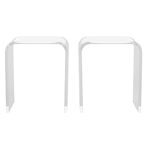 Acrylic End Table Set Of 2, Contemporary Square Nightstand And Side Table, Clear Lucite Coffee Table With Waterfall Edges For Small Living Room, Bathroom, Bedroom And Office