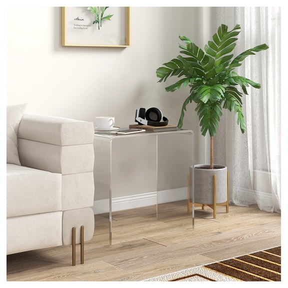 Acrylic End Table, Waterfall Side Table with Storage, Clear, 21" x 12" x 21", Modern Living Room Small Tables