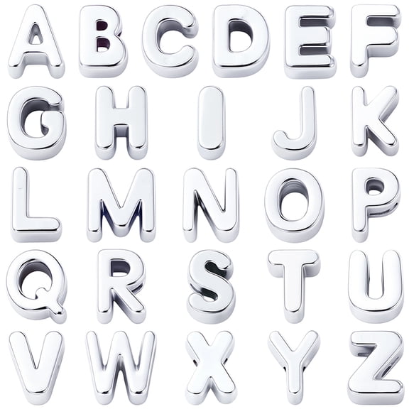 Acrylic European Beads Large Hole Beads Letter A-Z Silver 20~21x8.5~21x13.5mm Hole: 6mm 26pcs/set