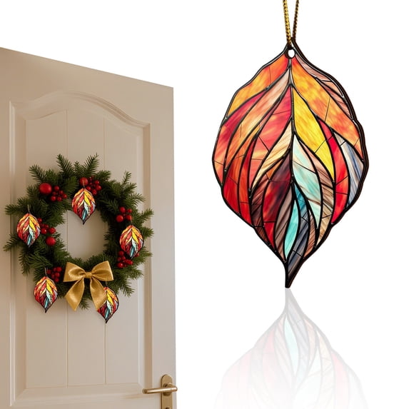 Acrylic Fall Leaf Suncatcher Ornament, Stained Glass Style Autumn Foliage Decor with Gold Hanging String, for Window, Tree and Thanksgiving Home Decor