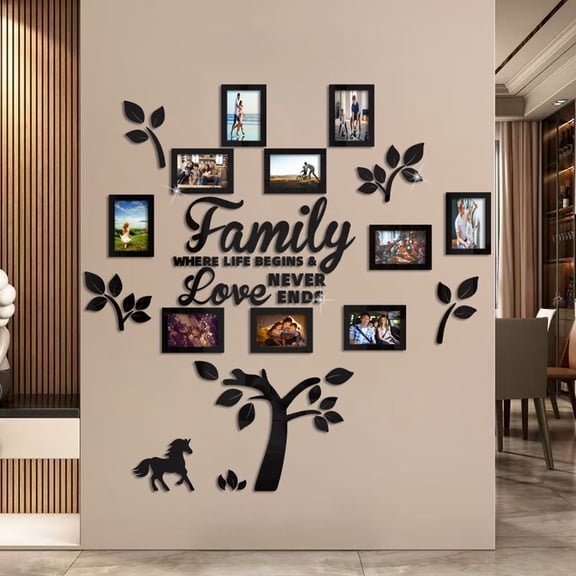 Acrylic Family Tree Frame, DIY Mirror Photo Sticker, Wall Decor with Picture Slots, Genealogy Display Board, Memory Photo Collage, Keepsake Gift for Grandparents​, C