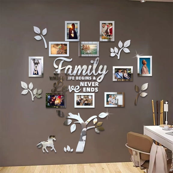 Acrylic Family Tree Wall Decal with Photo Frames, DIY Family Quote Wall Stickers, Sentimental Family Memory Wall Art for Living Room Bedroom Hallway Decor Gift for Housewarming