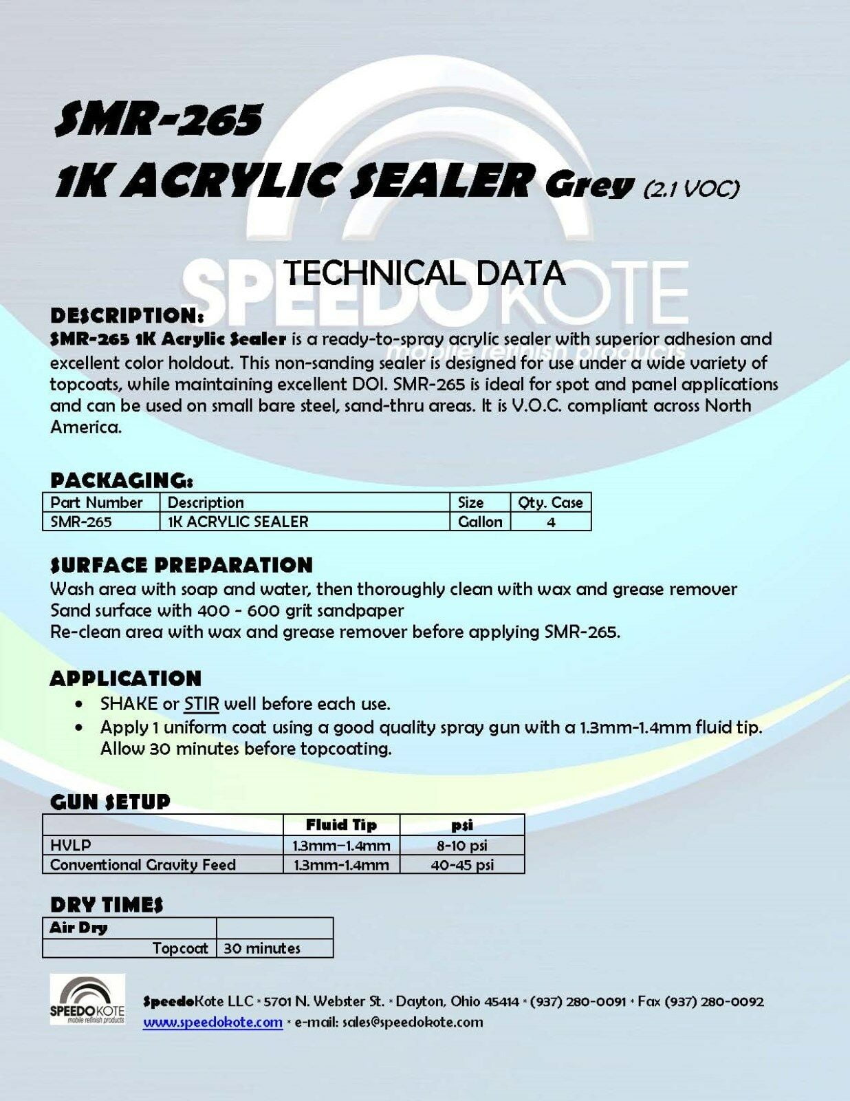 Acrylic Fast Dry 2.1 voc 1K Sealer Gray, one Gallon , SMR-265, Ready to Spray