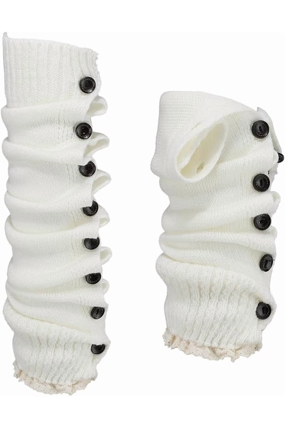 Acrylic Fiber Knit Socks with Button Leg Warmers for Women Girl Beige 480x125x1.6mm