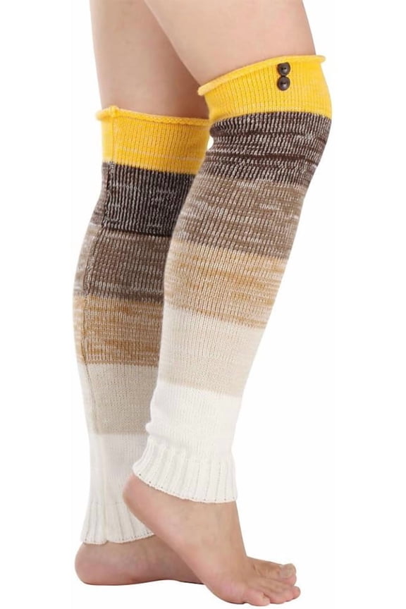 Acrylic Fiber Knitted Yarn Leg Warmers Winter Warm Striped Socks Thermal Long Boots Leg Covers Sleeve Knee High Socks for Women Cold Weather With Button Gold 505x132x6mm for DIY