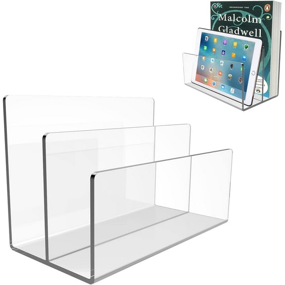 Acrylic File Holder,1PC 2 Sections Clear File Organizer Mail Letter Sorter Desktop Folder Holder for Home Office School Envelope Bill Filling Paper Document