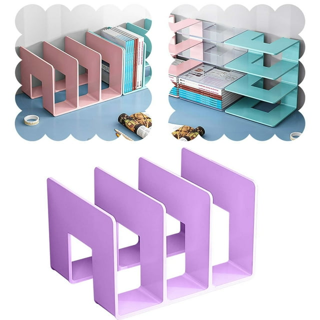 Acrylic File Holder,Clear File Organizer for Desk,Acrylic Magazine Holder Desk Organizer Workspace Sorters,Clear Bookend File Sorter Holder,Folder Rack,Organization Storage 9.61x5.28x5.12",Purple