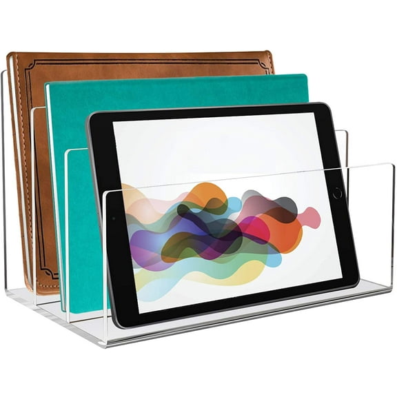 Acrylic File Holder, Clear File Sorter Desk File Organizer 3 Sections Office Desktop Rack 9" x 6.5" x 6.5"