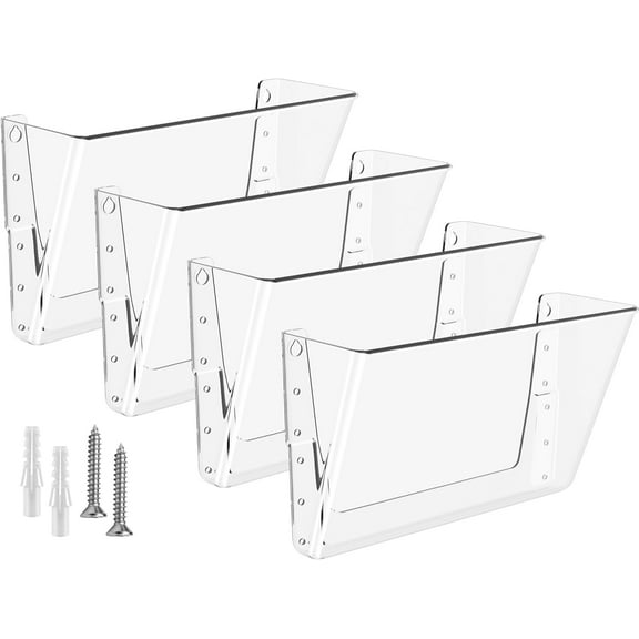 Acrylic Wall File Organizer 4 Pockets, Clear Wall Mounted File Holder, Plastic Hanging Paper Organizer, Wall Bins for office, School and home, 13x4x7 inches