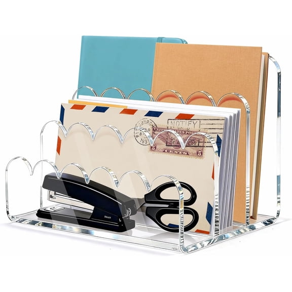 Acrylic File Mail Desktop Organizer Sorters,3 Upright Compartments Laddered, Vertical File Holder for Office/Home, Space-Saving Desk Organizer for Letters, Envelope, Bills, Stationery