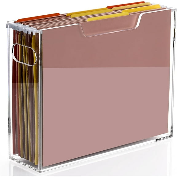 Acrylic File Organizer Box Letter Size Hanging File Organizer, Clear Folder Holder Portable File Box with Handle, Storage Filing Organizer for Desk, Office, School - 1 Pack