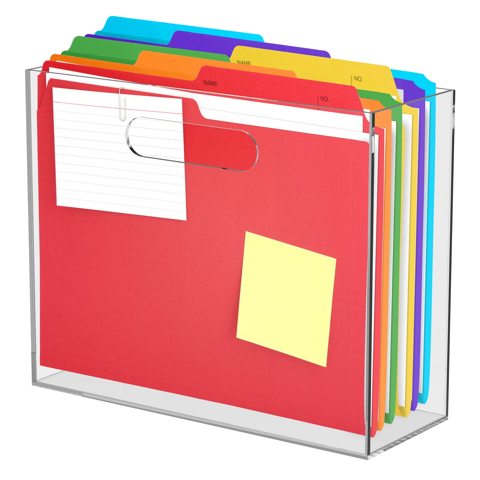 Acrylic File Organizer Clear Hanging File Organizer Box Portable Acrylic Magazine Holder with Handle for Desk Home Office