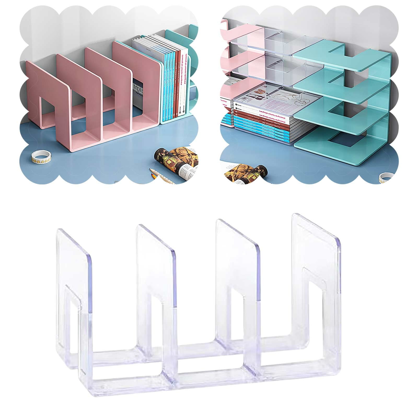 Acrylic File Organizer For Desk Desktop Document/Mail Organizer 3 Compartments Plastics Bookshelf Floating Office cabinet