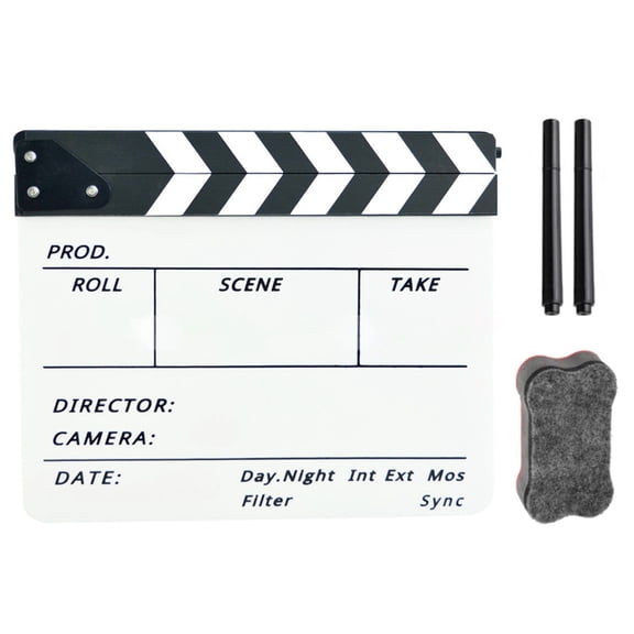 Acrylic Film Clapboard 12x10in Plastic Clapper Board for Cut Action Scene with Magnetic Eraser and Pens