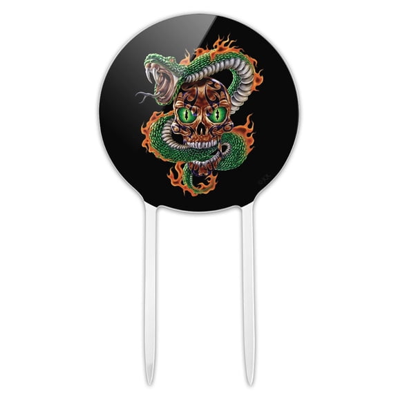 Acrylic Fire Snake and Skull Biker Motorcycle Flames Racing Cake Topper Party Decoration for Wedding Anniversary Birthday Graduation