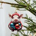 thumbnail image 1 of Acrylic Flat Pig Christmas Pendant Ornament Festive Tree Hanging Decoration, Clear Printed Holiday Pig Figurine Pendant for Car Rearview Mirror Decor, Lightweight Decorative Xmas Ornament, 1 of 3