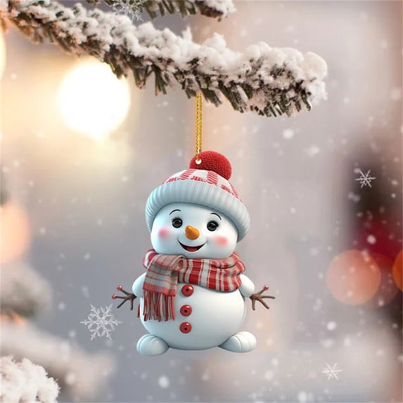 Acrylic Flat Snowman Christmas Ornament Pendant, Hanging Christmas Tree Decoration Craft Sign Holiday Gift for Home Mantel Party Decor