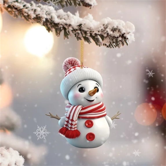 Acrylic Flat Snowman Christmas Ornament Pendant, Hanging Christmas Tree Decoration Craft Sign Holiday Gift for Home Mantel Party Decor