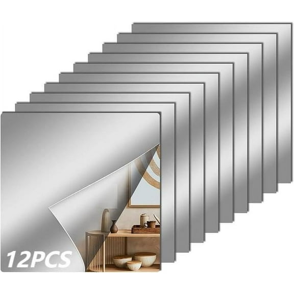 Acrylic Flexible Mirror Sheets, 12 x 12 in Mirror Tiles Self Adhesive Square Cuttable Mirror Wall Stickers Non Glass Acrylic Safety Reflective Mirror for DIY Craft Home Wall Decoration