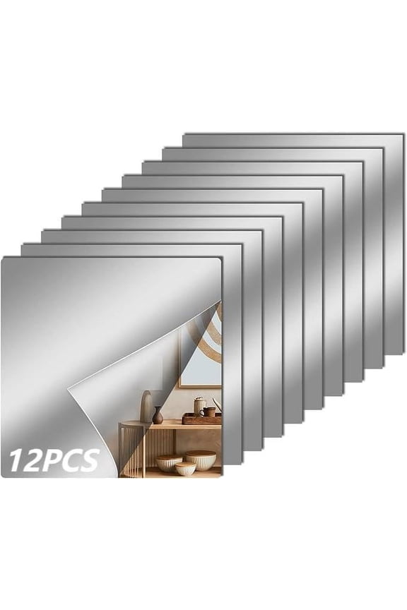 Acrylic Flexible Mirror Sheets, 12 x 12 in Mirror Tiles Self Adhesive Square Cuttable Mirror Wall Stickers Non Glass Acrylic Safety Reflective Mirror for DIY Craft Home Wall Decoration