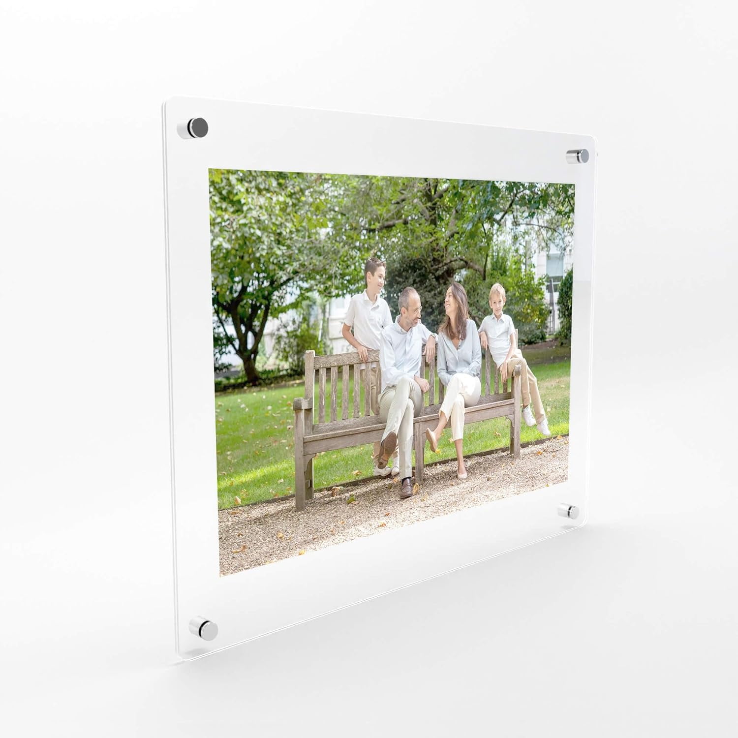 Clear Acrylic Floating Frame with Chrome Wall Mount Standoffs, 34" x 44"