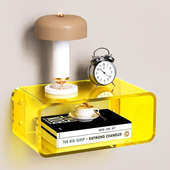 Acrylic Floating Nightstand, Bedside Table, Nightstand Shelf Wall Mounted Bedside Shelf (Yellow, Small)