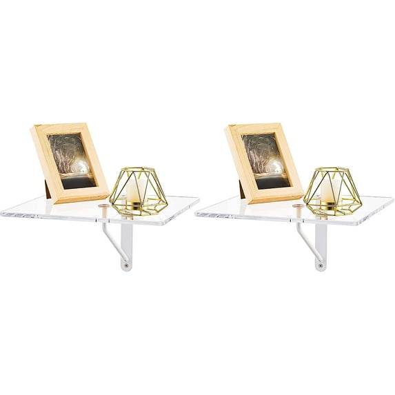 Acrylic Floating Nightstand Set of 2, Wall Mounted Bedside Table for Bedroom with Metal Bracket, Hanging, 18 lbs Load, Square, 11.8" L x 11.8 "W x 5.9" H, Clear