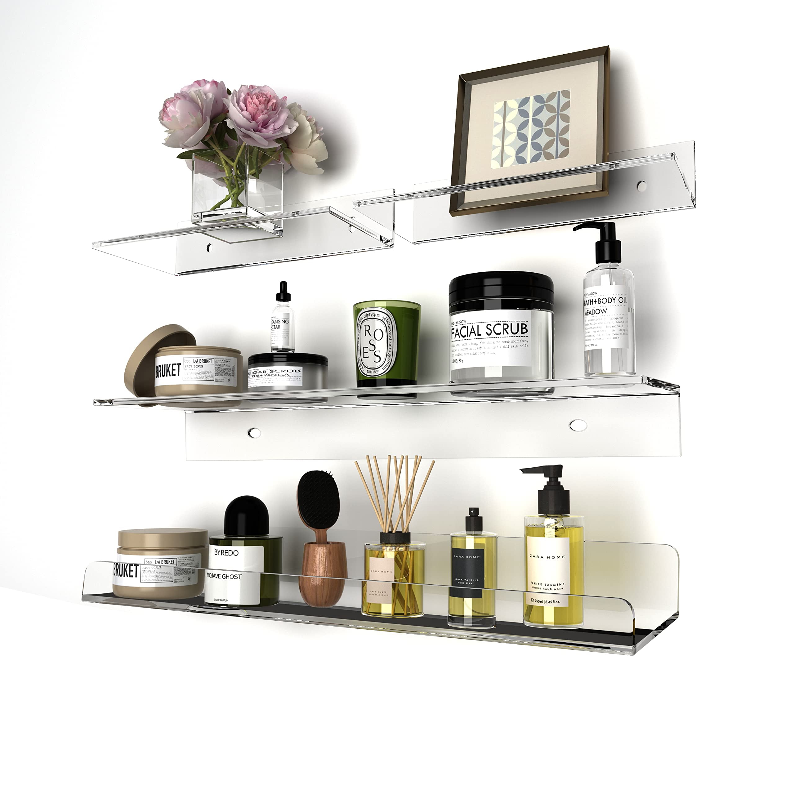 Acrylic Floating Shelves,Bathroom Shower Shelf,No Drill No Damage Wall