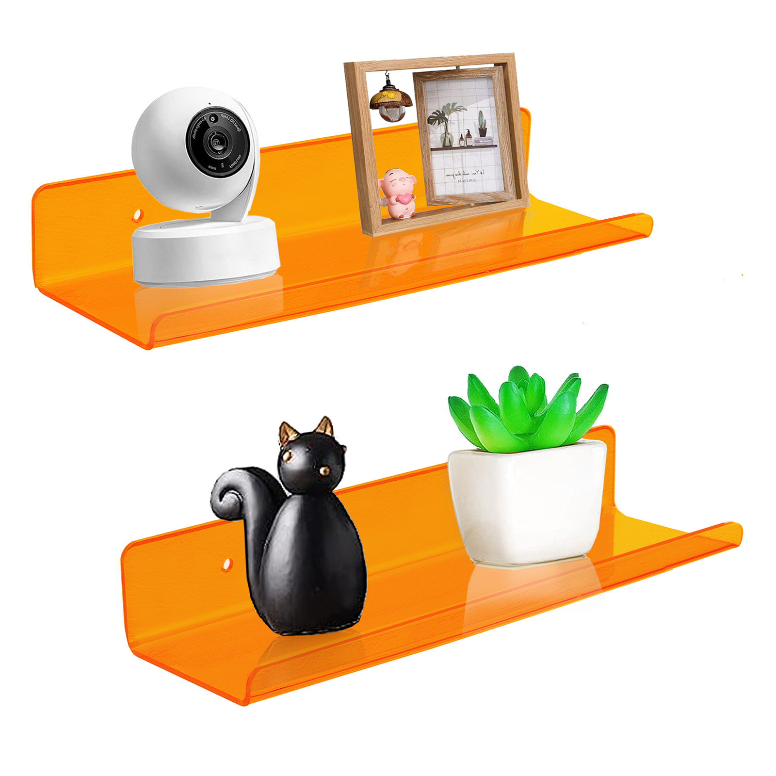 Acrylic Floating Shelves Wall Mounted Set of 2, Acrylic Hanging Shelves