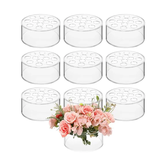Acrylic Floral Centerpiece For Dining Table Decorations Wedding Round Flower Vase 12 Holes Centerpiece Vases For Table Low Flower Holder With Holes For Home Birthday Party,Halloween And Decorations