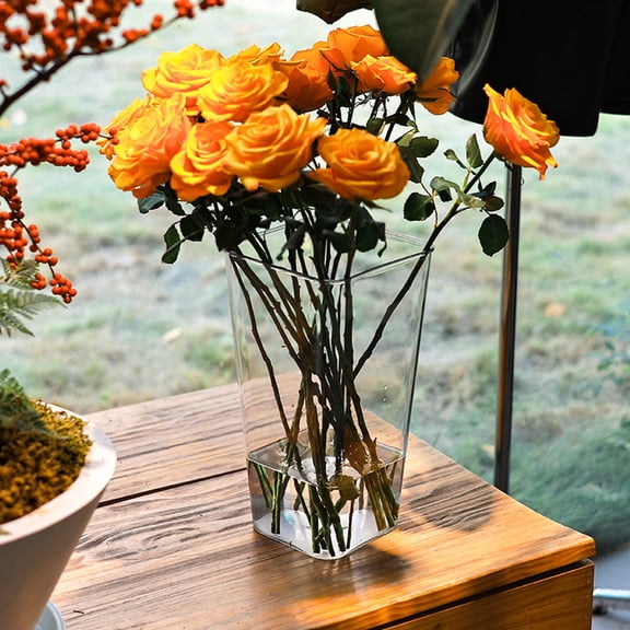 Acrylic Flower Bucket, Transparent Square Vase for Floral Arrangement, Water Storage Container with Thick Wall Design,Large Size 15x15x20cm