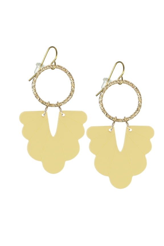Acrylic Flower & Textured Gold Boho Statement Earrings, Hypoallergenic, Yellow