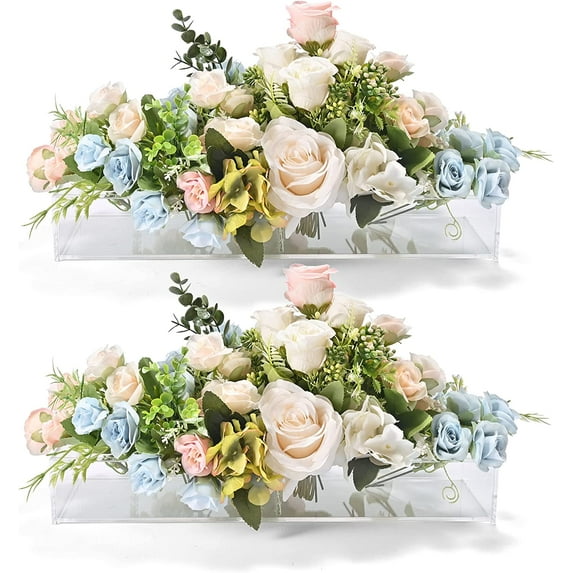 Acrylic Flower Vase for Centerpieces, 12" Rectangle Modern Vases for Decor Wedding Centerpieces for Tables, Decorative Clear Vases for Home Kitchen & Dining Room Tables Decor