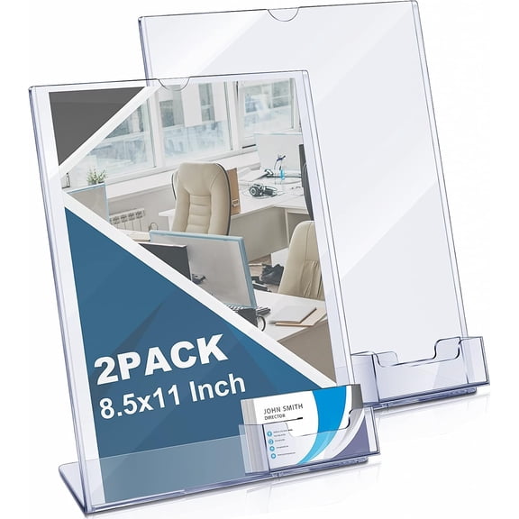 Acrylic Flyer Stand Sign Holder with 8.5 x 11 Clear Brochure Display Business Card Pocket for Magazine Pamphlet Booklets Menu Desktop(2 Pcs)