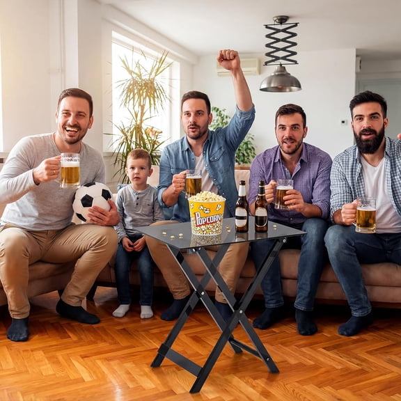 Acrylic Foldable TV Dinner Table Clear Small Folding Tray Space Saving for Eating Snack Coffee Bed Desk Living Room Kitchen Furniture Easy Assembly (No Edge,20.4 * 18.6 * 12inch,Black)