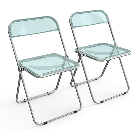 Acrylic Folding Chairs 2 Pack, Clear Chair Foldable and Stackable, Plastic Panel & Metal Chrome Frame, Weight Capacity 350 lbs